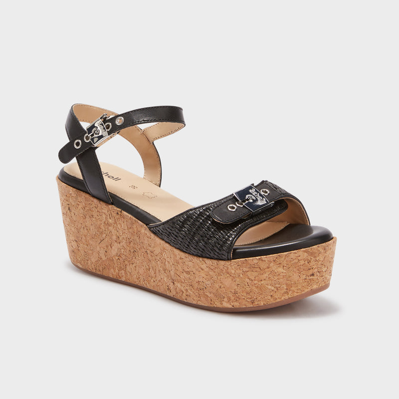 Hope - Raffia + leather - Black - Women