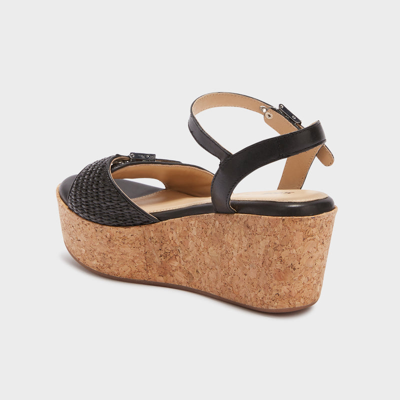 Hope - Raffia + leather - Black - Women