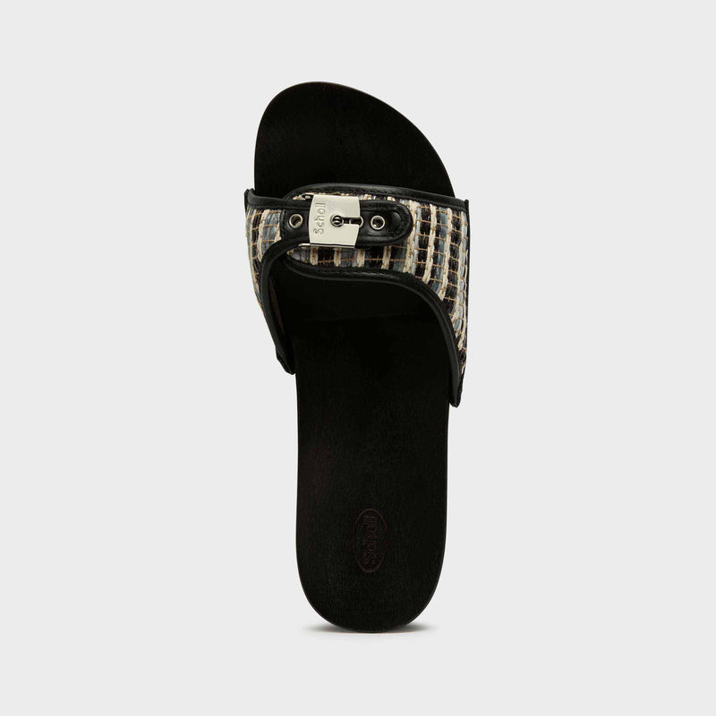 Pescura Flat - Raffia + leather - Black/ white - Women