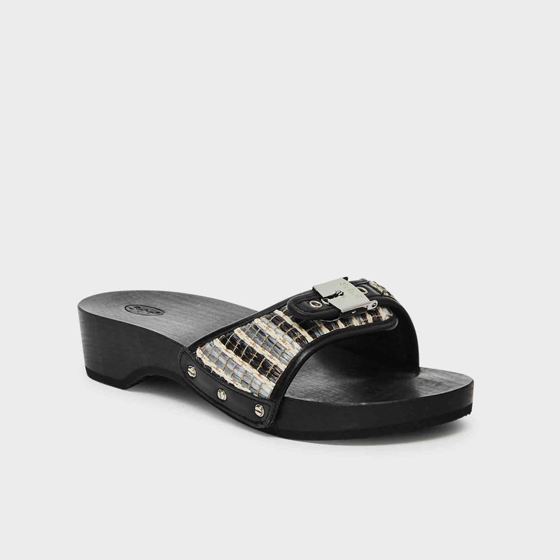 Pescura Heel - Raffia + leather - Black/ white - Women